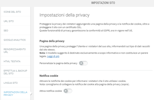 Impostazioni privacy