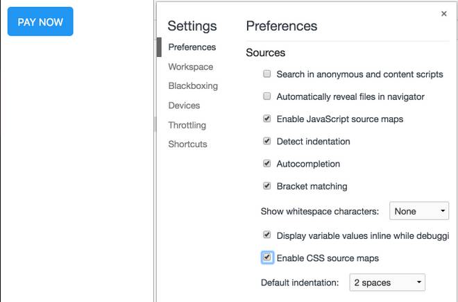 abilitare le source map in Chrome