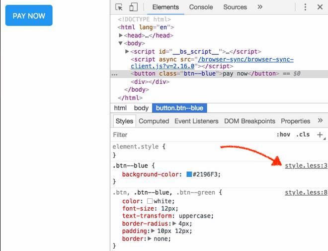 devtools dopo abilitazione sourcemaps css