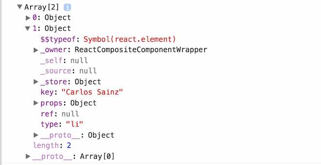 Array listaPiloti contenente due React Elements