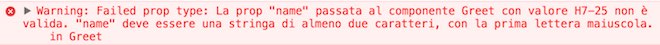 Messaggio di Errore del tipo Failed prop type