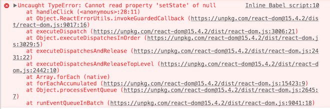 messaggio di errore Cannot read property 'setState' of null