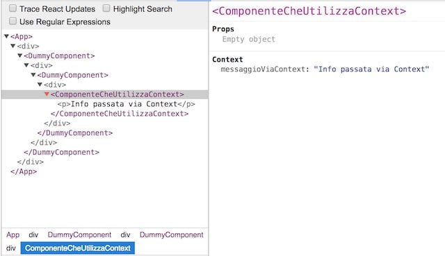 react dev tools esempio applicazione che usa context