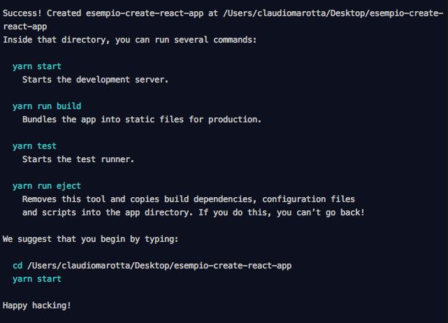 create react app comandi disponibili
