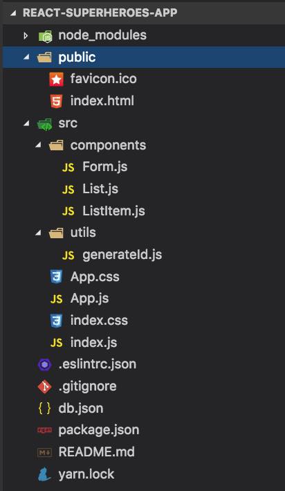 struttura directory applicazione react lista supereroi
