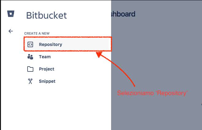 creazione di un nuovo repository su bitbucket