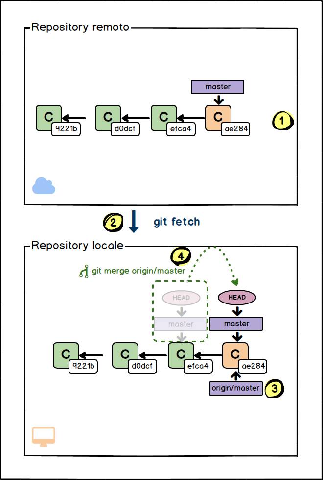 repository remoto e locale dopo le operazioni git fetch e git merge