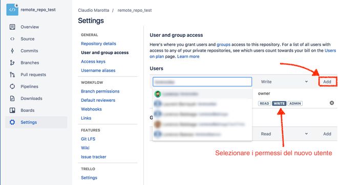 aggiungere un nuovo collaboratore al repository su Bitbucket