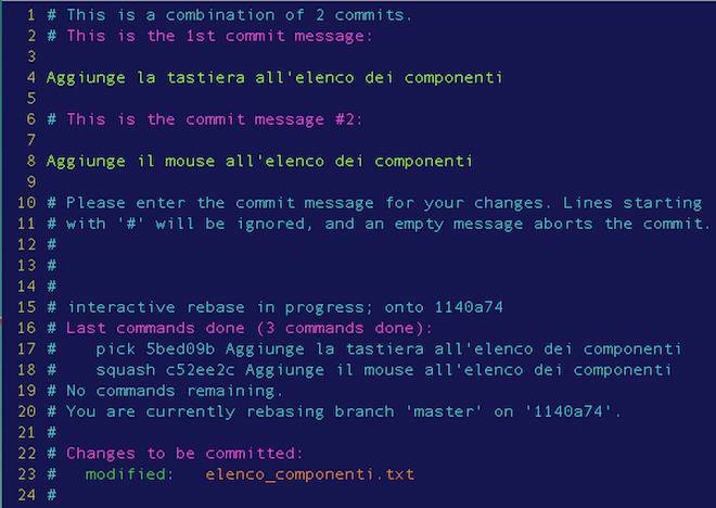 git rebase modifica dei messaggi dei commit nel processo di rebase interattivo