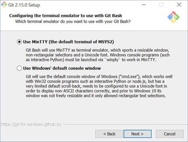 step 8 del processo d'installazione git su windows