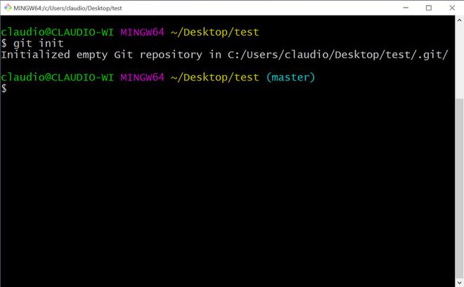 test di funzionamento dell'installazione di git su windows