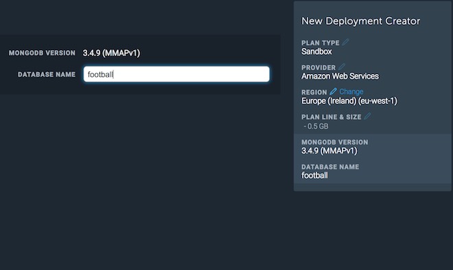 processo creazione database mlab selezione database