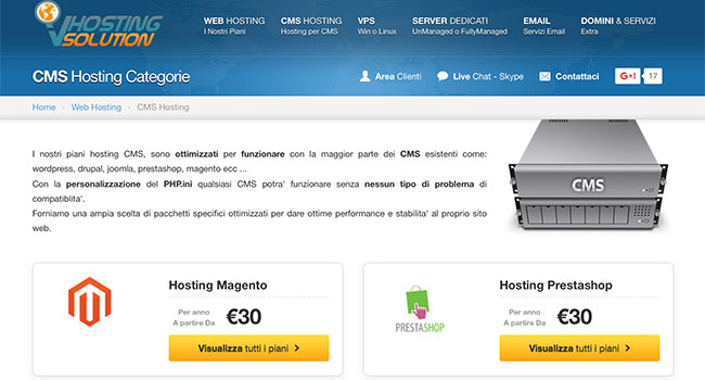 VHosting Solution offre piani hosting per Prestashop e Magento