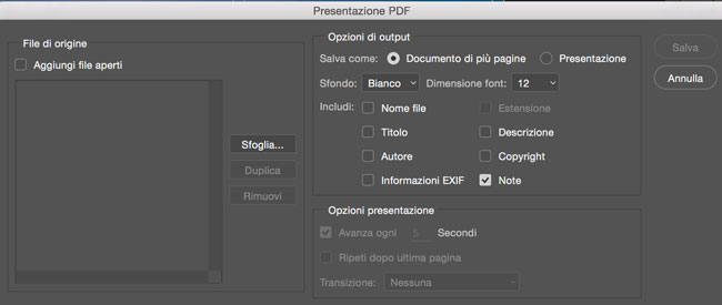 Crea presentazione PDF