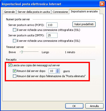 Anche utilizzando POP è possibile lasciare i messaggi sul server remoto