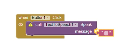 Trasciniamo il primo elemento dell'elenco Text nel pannello Viewer, in modo da collegarlo con CallTextToSpeech1.speak message