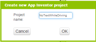 Creiamo un nuovo progetto di nome NoTextWhileDriving