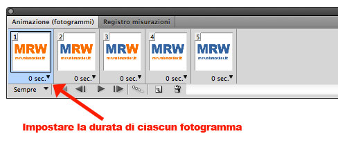 Impostare la durata di ciascun fotogramma