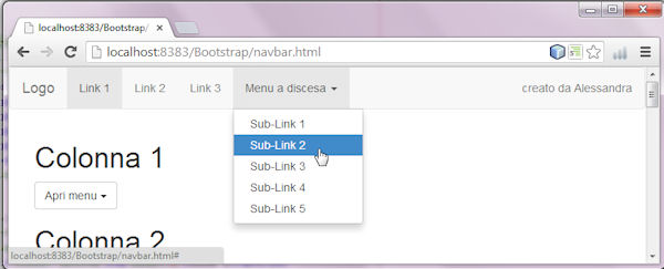 un menu a discesa nella barra di navigazione