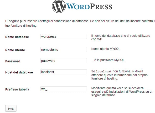 Installazione wordpress