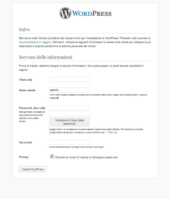 Installazione wordpress