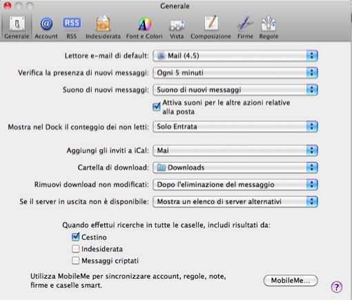 Preferenze Mail