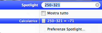 Calcolatrice in Spotlight nella barra di stato
