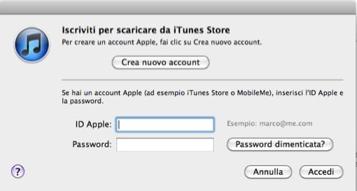 Creazione account iTunes 1