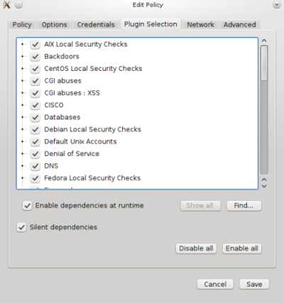 Opzioni di scansione definite all'interno di una policy