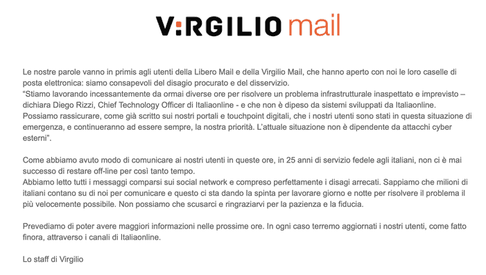 Virgilio mail Down