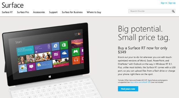 Surface RT a 349 dollari