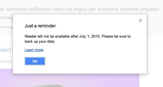 Google Reader ha chiuso definitivamente