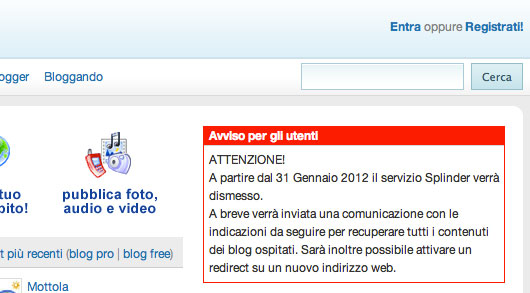 Il 31 gennaio 2012 chiude Splinder