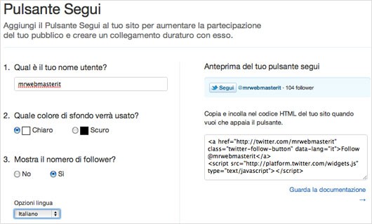 Twitter - bottone Segui