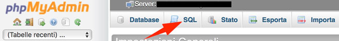 Esegui una query SQL in phpMyAdmin