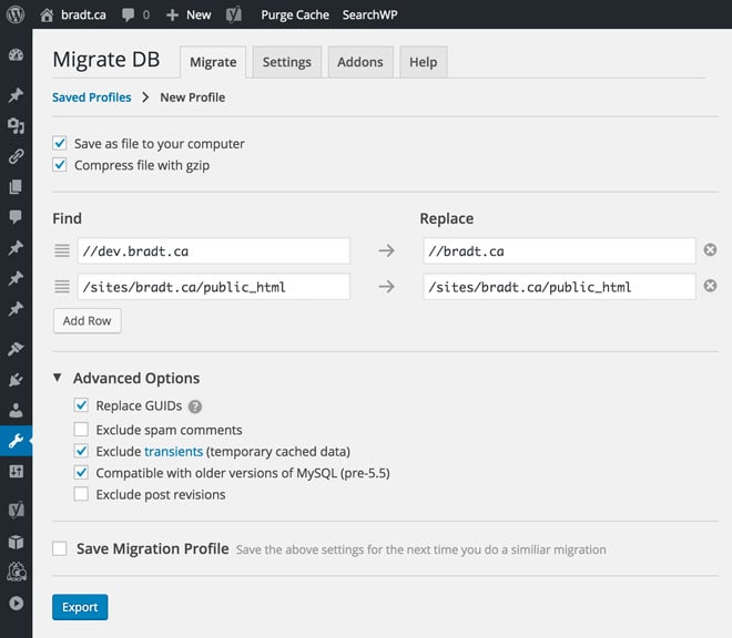 Utilizzare WP Migrate