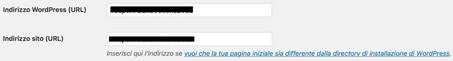Impostazioni di WordPress riguardo all'indirizzo del sito