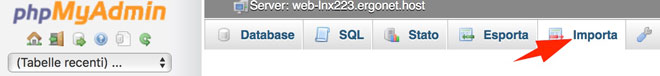 Importa il database