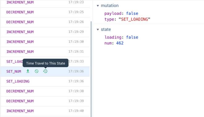 screenshot del pannello vuex nell'estensione vue devtools