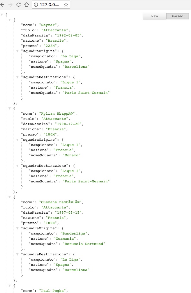 esempio server http con output in formato JSON