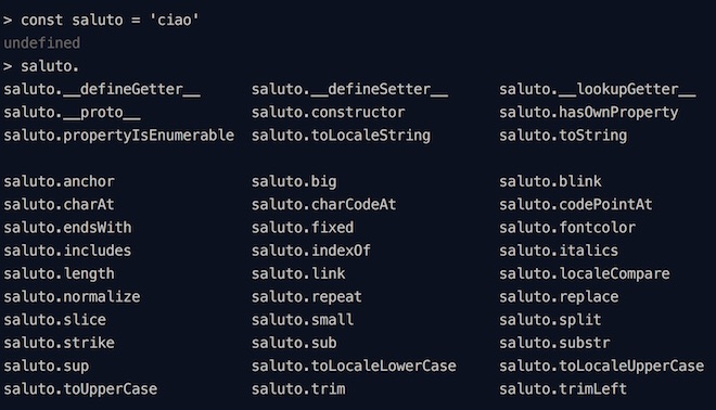 Uso del tasto TAB nella repl per l'autocompletamento