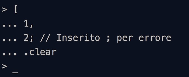 Uso del comando.clear all'interno della REPL