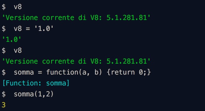 Proprietà v8 e somma aggiunte a replServer context