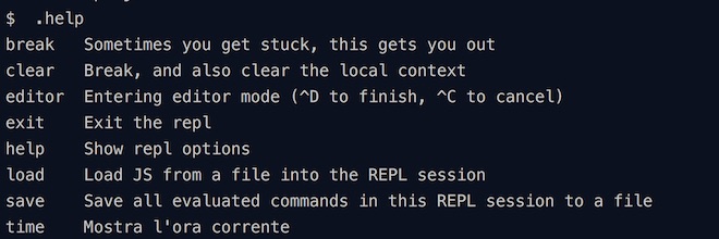 Output del comando.exit per la repl personalizzata con aggiunta del comando.time