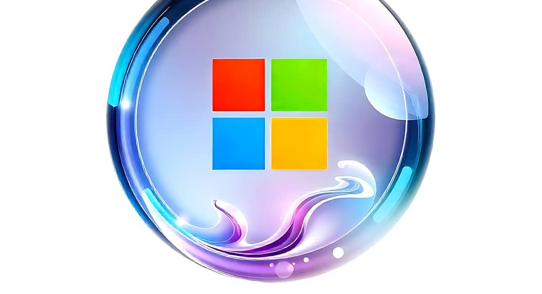 Una sfera lucida con all'interno il logo multicolore della finestra di Microsoft, caratterizzata da accattivanti vortici e riflessi.